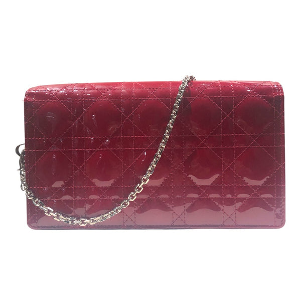 クリスチャン・ディオール Christian Dior カナージュ チェーンウォレット レッド シルバー金具 パテントレザー レディース ショルダーバッグ