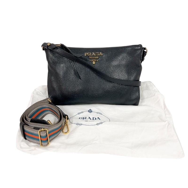 プラダ PRADA ヴィットロダイノ　ショルダーバッグ ブラック　ゴールド金具 レザー レディース ショルダーバッグ