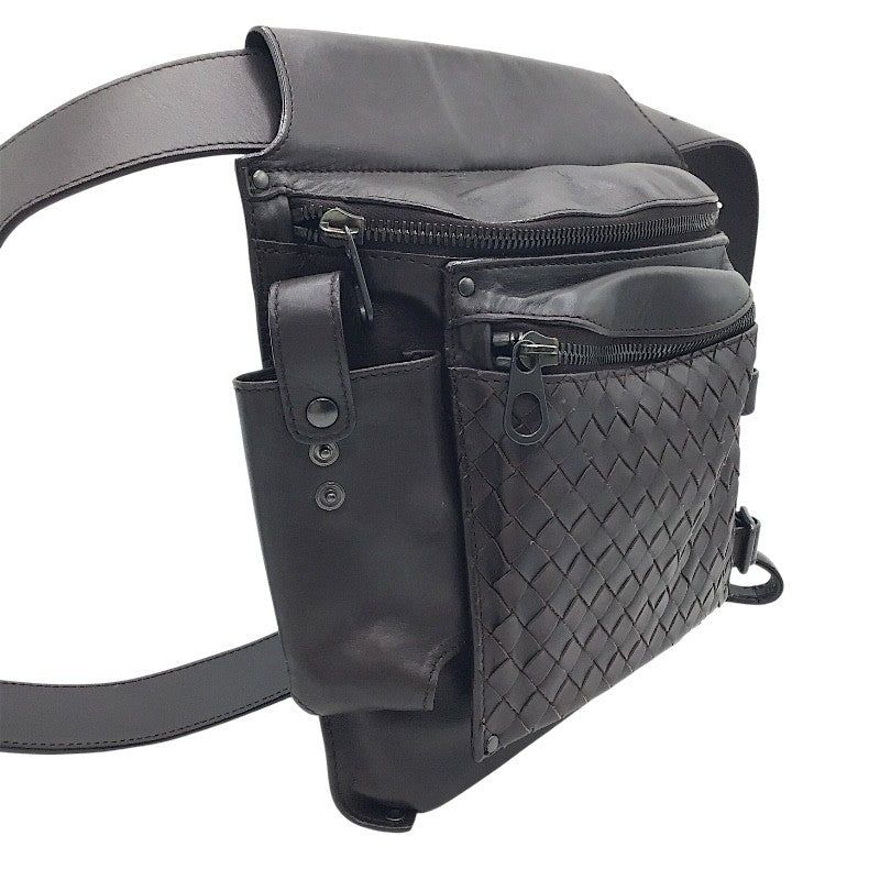 ボッテガ・ヴェネタ BOTTEGA VENETA イントレチャート ベルトバッグ ウエストポーチ ボディバッグ 121604 ダークブラウン レザー メンズ ショルダーバッグ