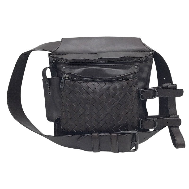 ボッテガ・ヴェネタ BOTTEGA VENETA イントレチャート ベルトバッグ ウエストポーチ ボディバッグ 121604 ダークブラウン レザー メンズ ショルダーバッグ