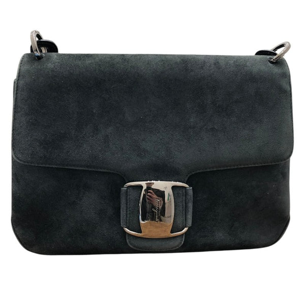 サルヴァトーレ・フェラガモ Salvatore Ferragamo ヴァラ セミショルダー バッグ 217643 ブラック×SV金具 スウェード レディース ショルダーバッグ