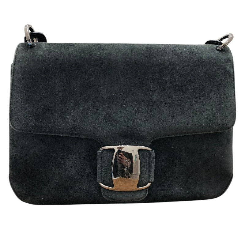 サルヴァトーレ・フェラガモ Salvatore Ferragamo ヴァラ セミショルダー バッグ 217643 ブラック×SV金具 スウェード レディース ショルダーバッグ