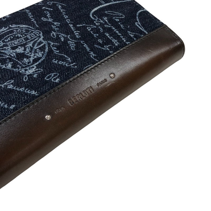 ベルルッティ Berluti イタウバ ロングジップウォレット インディゴブルー デニム/レザー メンズ 長財布