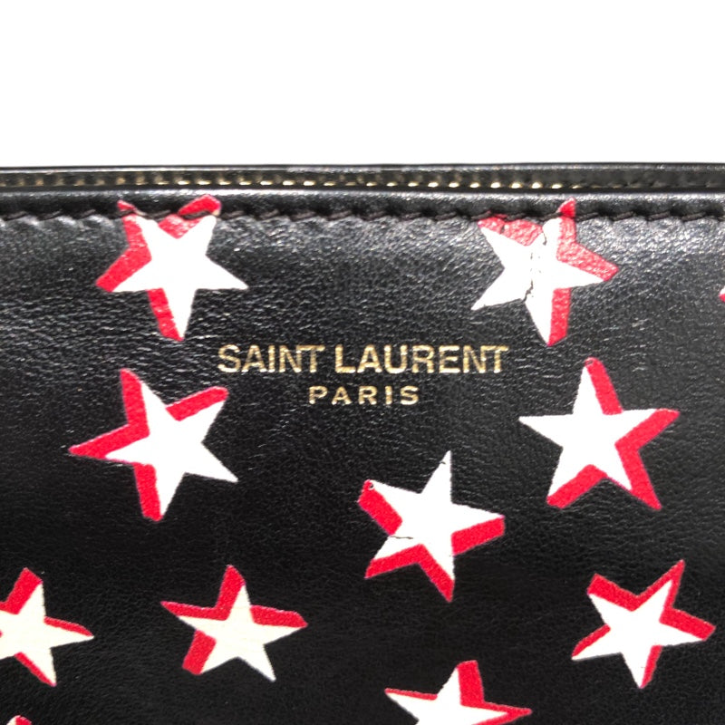 サンローラン SAINT LAURENT ロングジップウォレット ブラック・スタープリント レザー ユニセックス 長財布