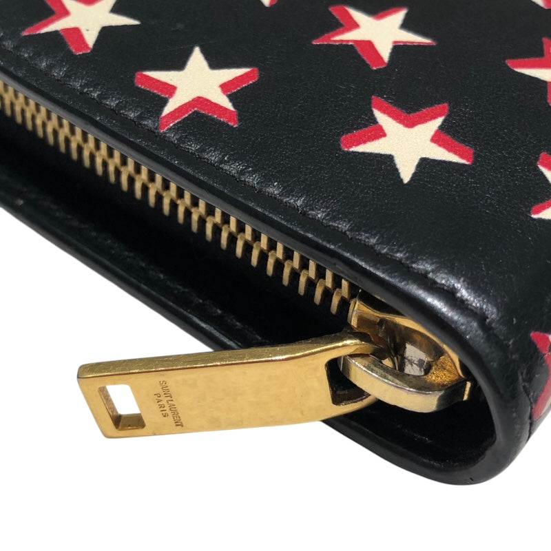 サンローラン SAINT LAURENT ロングジップウォレット ブラック・スタープリント レザー ユニセックス 長財布
