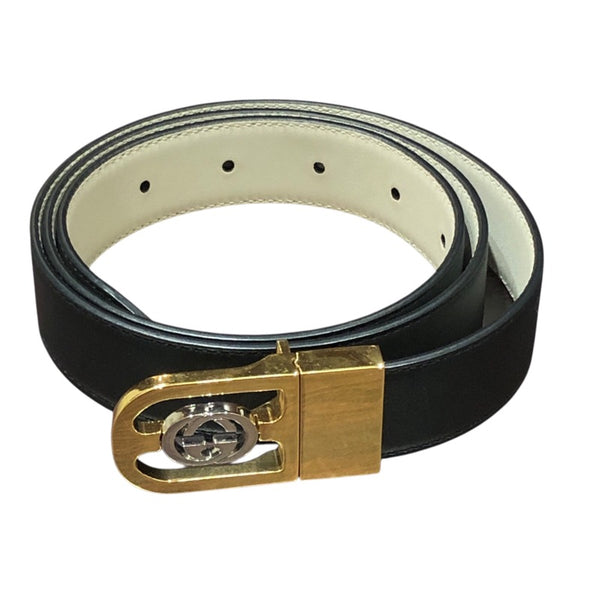 グッチ GUCCI インターロッキング G リバーシブルベルト 547734 ブラック×アイボリー レザー メンズ ベルト