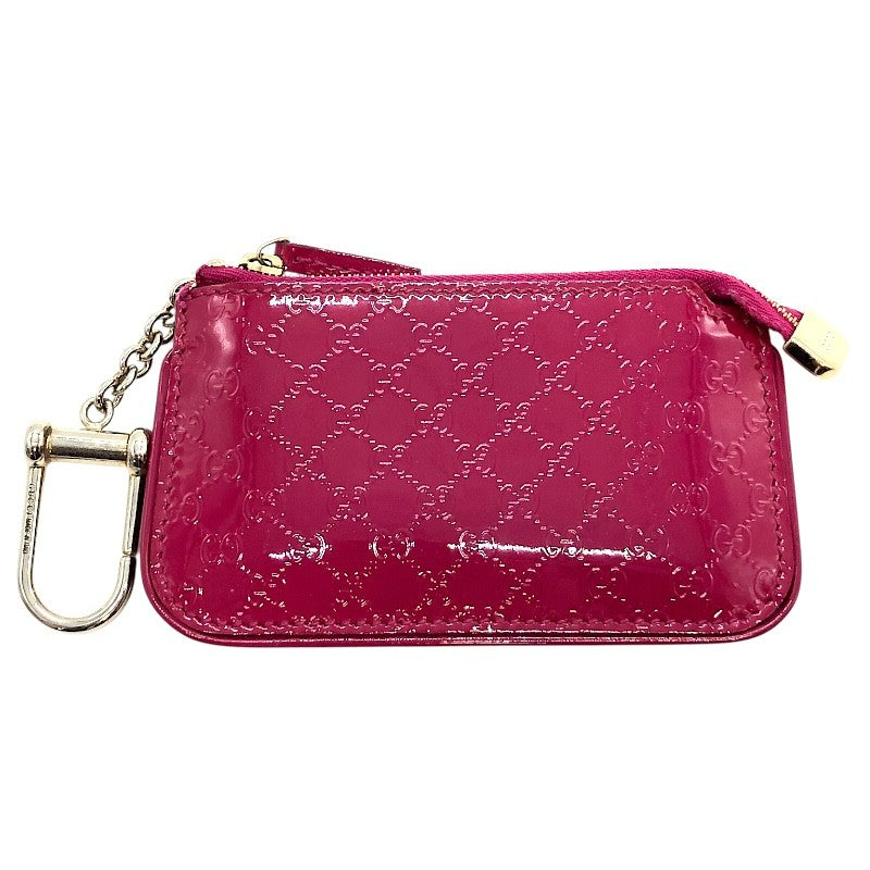 グッチ GUCCI マイクログッチシマ コインケース パープルピンク×SV金具 エナメル/メタル レディース コインケース