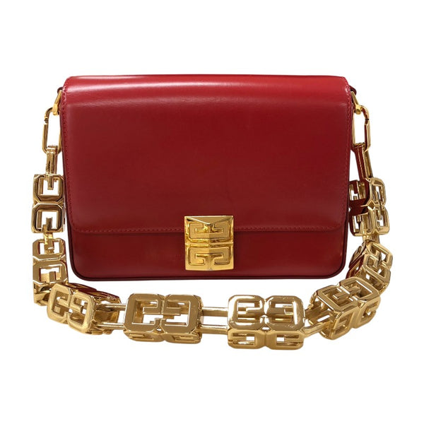 ジバンシィ GIVENCHY 4G チェーン ミディアム バッグ レッド ゴールド金具 カーフレザー レディース ショルダーバッグ