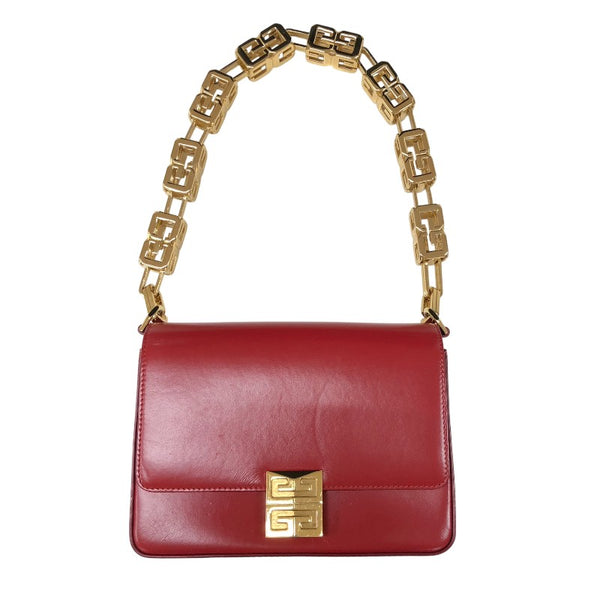 ジバンシィ GIVENCHY 4G チェーン ミディアム バッグ レッド ゴールド金具 カーフレザー レディース ショルダーバッグ