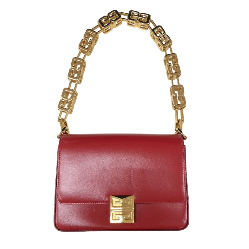 ジバンシィ GIVENCHY 4G チェーン ミディアム バッグ レッド ゴールド金具 カーフレザー レディース ショルダーバッグ