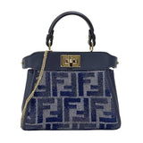 フェンディ FENDI ピーカブー ナノ 7AS294 ネイビー ゴールド金具 ジャガード レザー レディース ハンドバッグ ショルダーバッグ