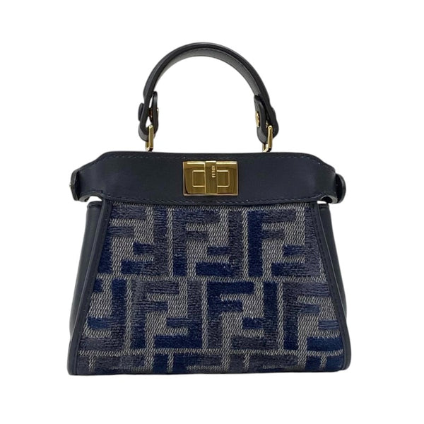 フェンディ FENDI ピーカブー ナノ 7AS294 ネイビー ゴールド金具 ジャガード レザー レディース ハンドバッグ ショルダーバッグ
