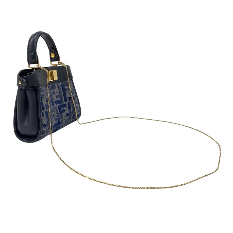 フェンディ FENDI ピーカブー ナノ 7AS294 ネイビー ゴールド金具 ジャガード レザー レディース ハンドバッグ ショルダーバッグ