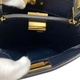 フェンディ FENDI ピーカブー ナノ 7AS294 ネイビー ゴールド金具 ジャガード レザー レディース ハンドバッグ ショルダーバッグ