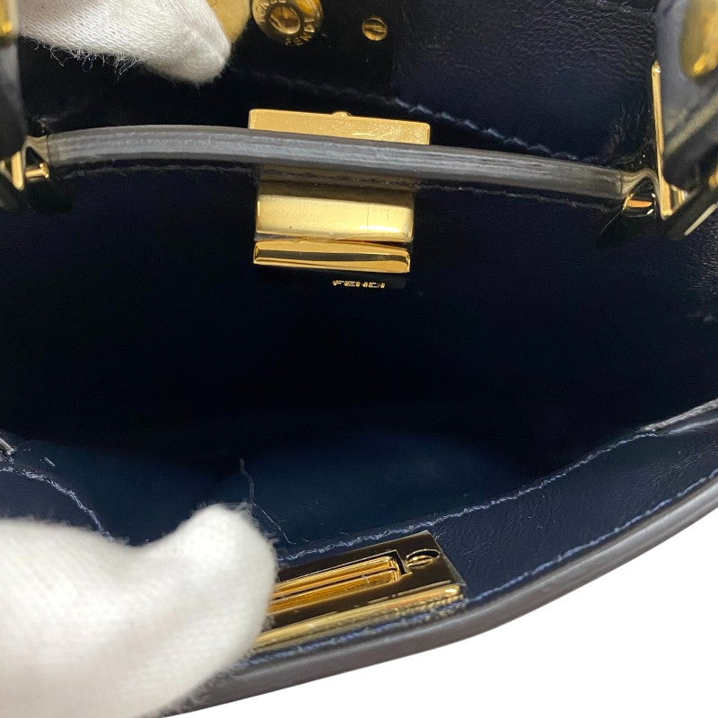 フェンディ FENDI ピーカブー ナノ 7AS294 ネイビー ゴールド金具 ジャガード レザー レディース ハンドバッグ ショルダーバッグ