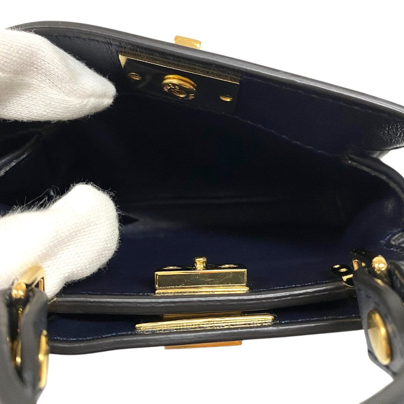 フェンディ FENDI ピーカブー ナノ 7AS294 ネイビー ゴールド金具 ジャガード レザー レディース ハンドバッグ ショルダーバッグ