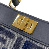 フェンディ FENDI ピーカブー ナノ 7AS294 ネイビー ゴールド金具 ジャガード レザー レディース ハンドバッグ ショルダーバッグ
