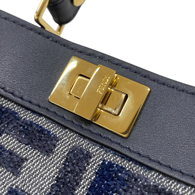 フェンディ FENDI ピーカブー ナノ 7AS294 ネイビー ゴールド金具 ジャガード レザー レディース ハンドバッグ ショルダーバッグ