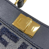 フェンディ FENDI ピーカブー ナノ 7AS294 ネイビー ゴールド金具 ジャガード レザー レディース ハンドバッグ ショルダーバッグ
