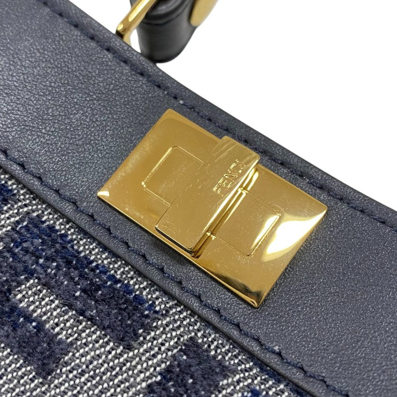 フェンディ FENDI ピーカブー ナノ 7AS294 ネイビー ゴールド金具 ジャガード レザー レディース ハンドバッグ ショルダーバッグ