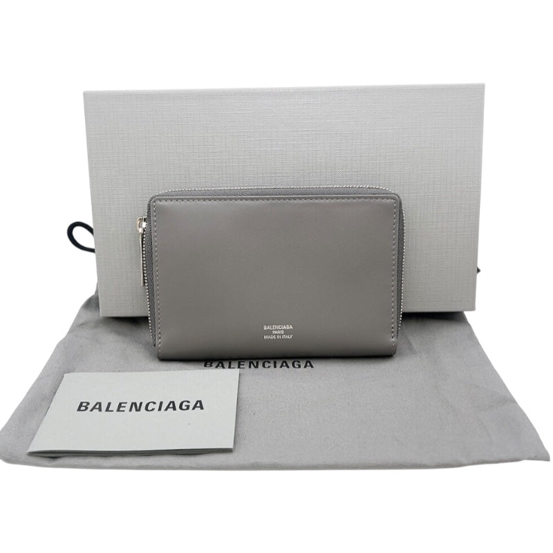 バレンシアガ BALENCIAGA ジップコインケース 771310 グレー　シルバー金具 レザー ユニセックス コインケース