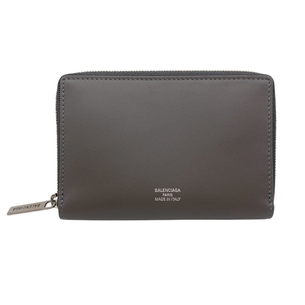 バレンシアガ BALENCIAGA ジップコインケース 771310 グレー　シルバー金具 レザー ユニセックス コインケース
