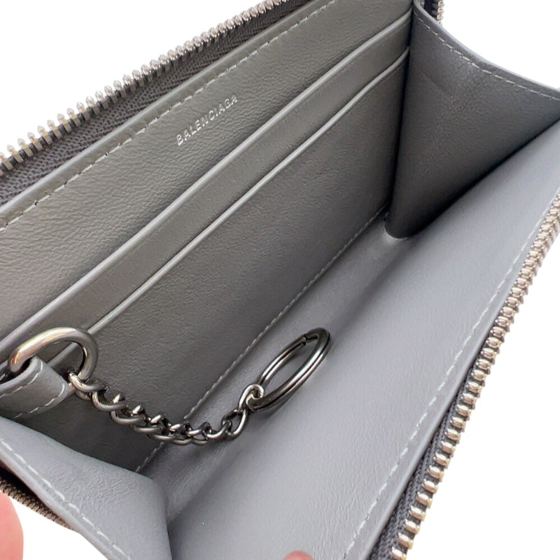 バレンシアガ BALENCIAGA ジップコインケース 771310 グレー　シルバー金具 レザー ユニセックス コインケース