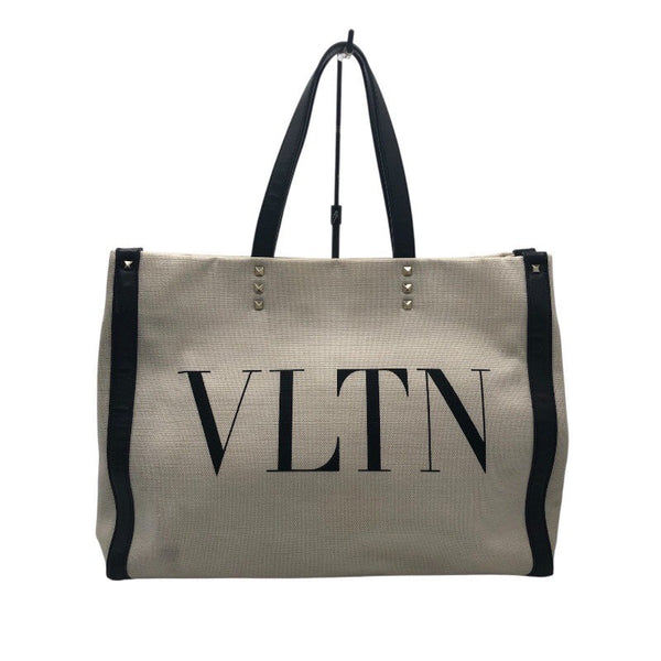 ヴァレンティノ VALENTINO VNTRロゴトートバッグ アイボリー/ブラック キャンバス レディース トートバッグ