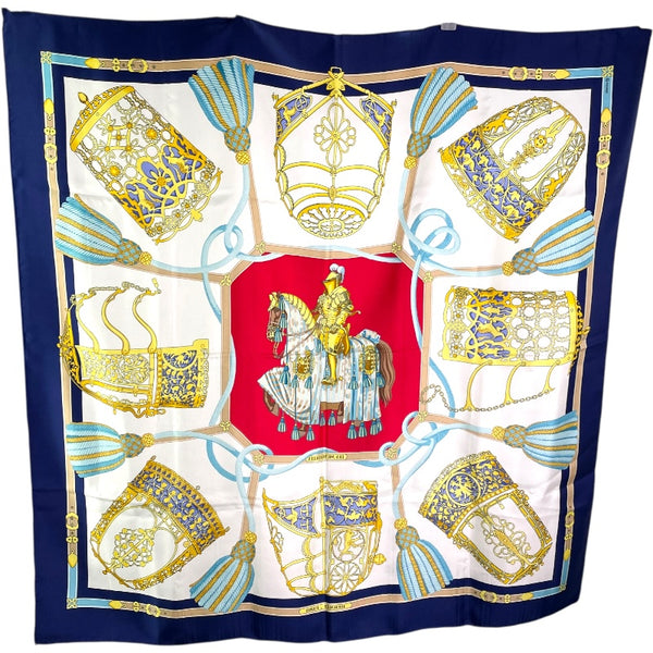 エルメス HERMES カレ90 LES MUSEROLLES アイボリー/ブルーレッド レディース スカーフ