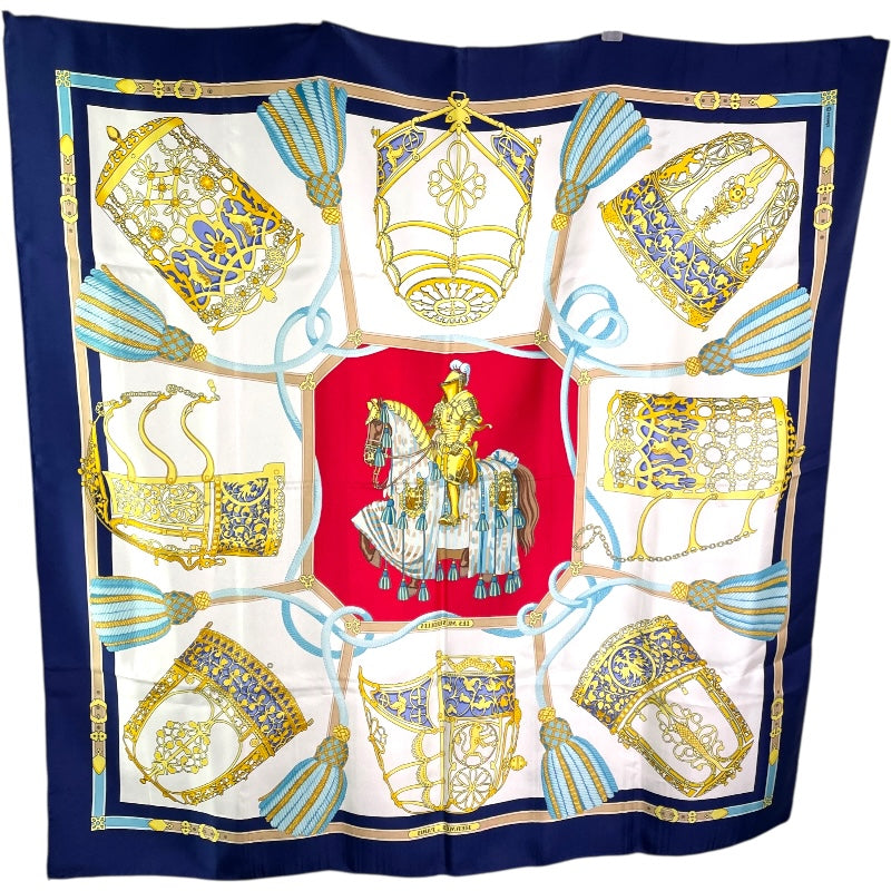 エルメス HERMES カレ90 LES MUSEROLLES アイボリー/ブルーレッド レディース スカーフ