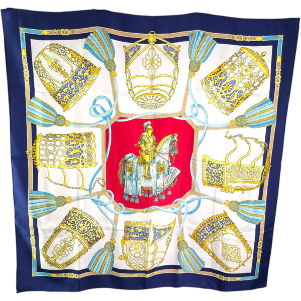 エルメス HERMES カレ90 LES MUSEROLLES アイボリー/ブルーレッド レディース スカーフ