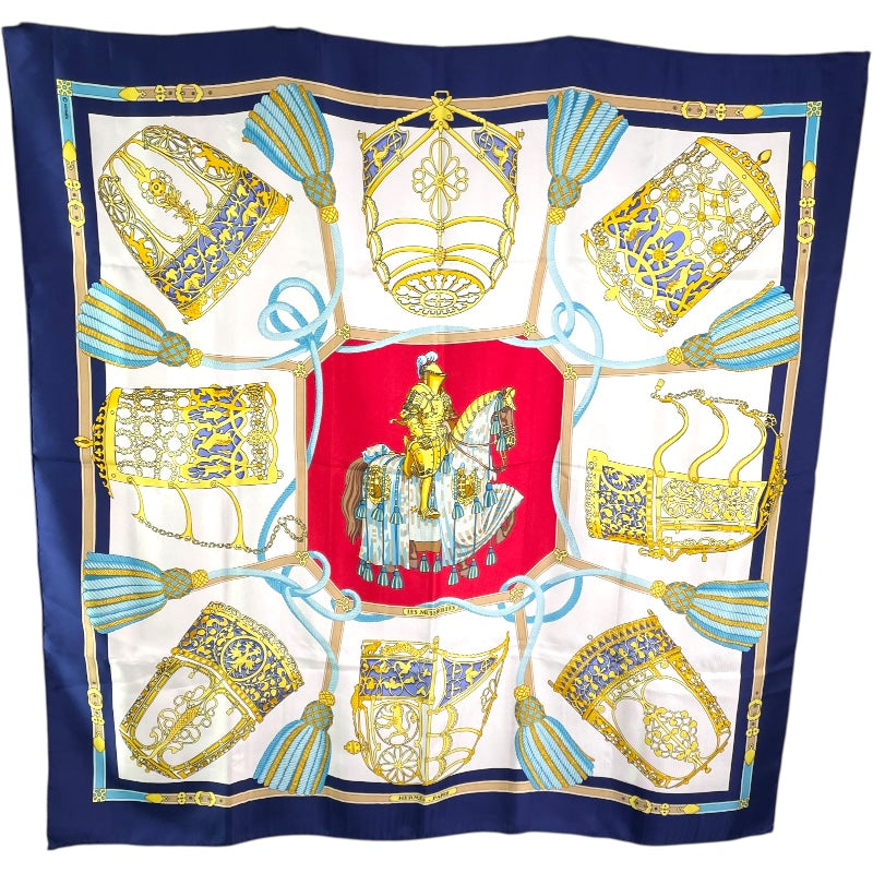 エルメス HERMES カレ90 LES MUSEROLLES アイボリー/ブルーレッド レディース スカーフ