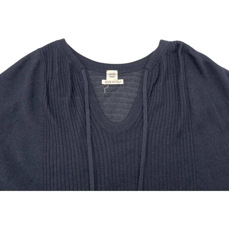 エルメス HERMES ニットケープコート ネイビー カシミヤ/シルク レディース その他アウター