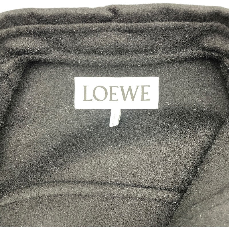 ロエベ LOEWE レザーパッチトラペーズコート S359Y01X98 ブラック ウール レディース ノーカラージャケット