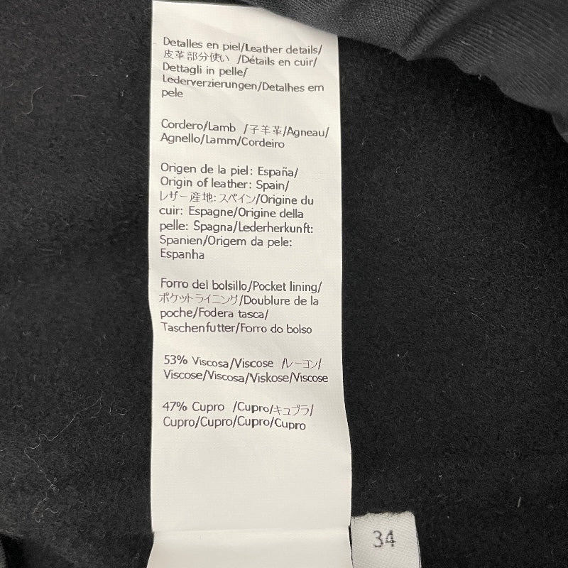 ロエベ LOEWE レザーパッチトラペーズコート S359Y01X98 ブラック ウール レディース ノーカラージャケット