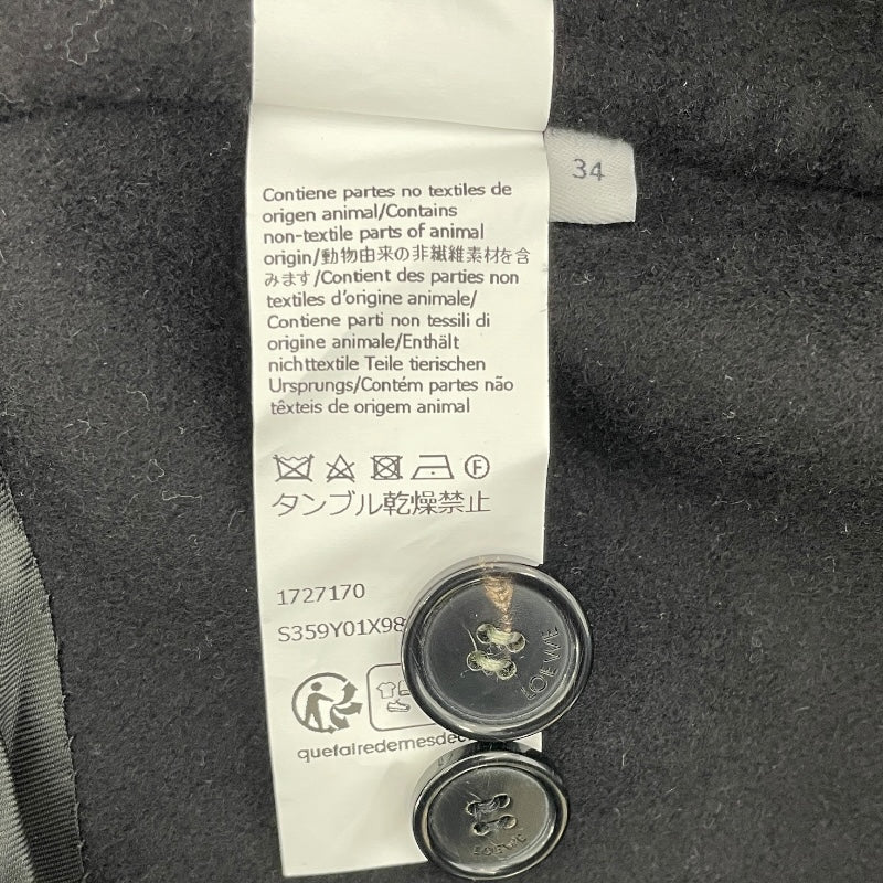 ロエベ LOEWE レザーパッチトラペーズコート S359Y01X98 ブラック ウール レディース ノーカラージャケット