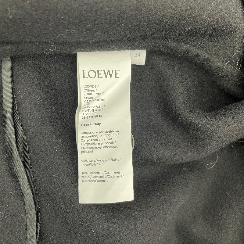 ロエベ LOEWE レザーパッチトラペーズコート S359Y01X98 ブラック ウール レディース ノーカラージャケット