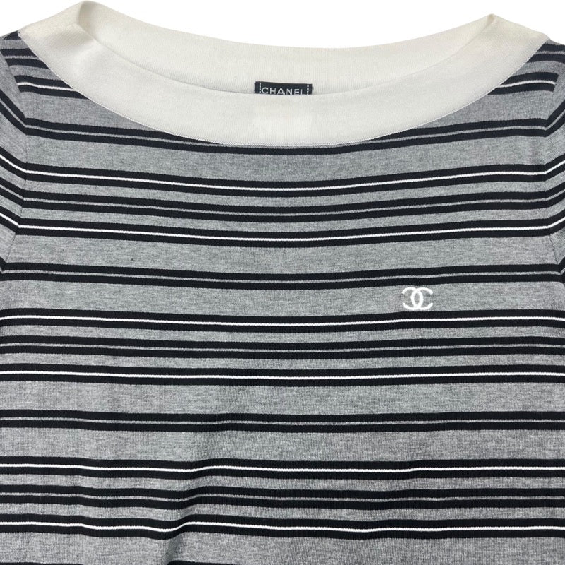 シャネル CHANEL ココマークボーダーワンピース P30885 グレー コットン レディース ワンピース