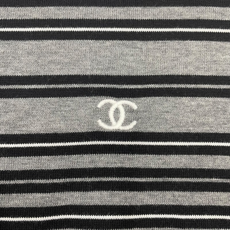 シャネル CHANEL ココマークボーダーワンピース P30885 グレー コットン レディース ワンピース
