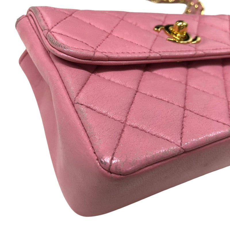 シャネル CHANEL ミニマトラッセ フラップバッグ ピンク ゴールド金具 ラムスキン レディース ショルダーバッグ