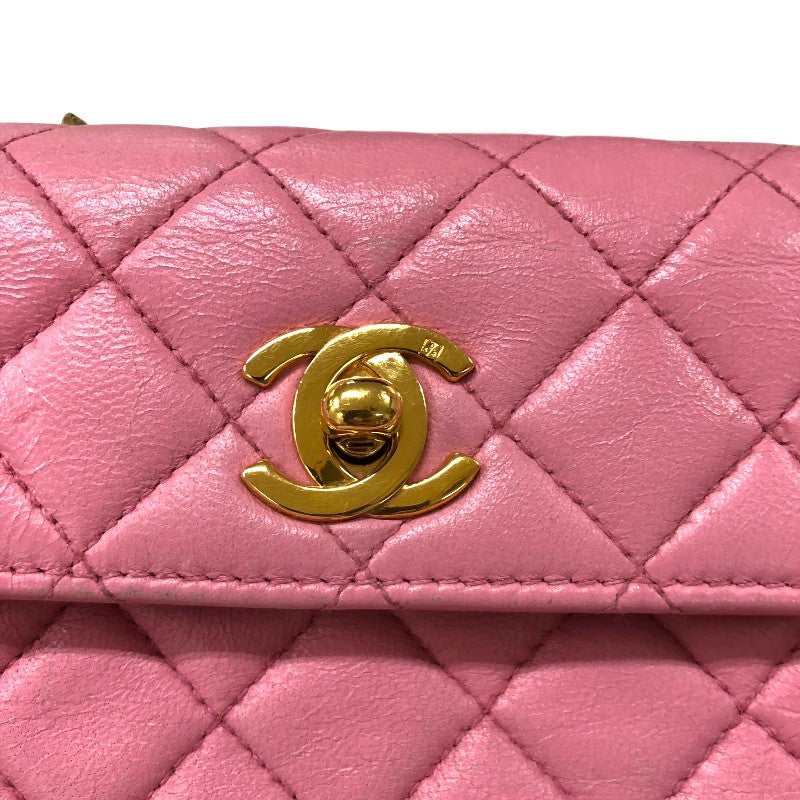 シャネル CHANEL ミニマトラッセ フラップバッグ ピンク ゴールド金具 ラムスキン レディース ショルダーバッグ