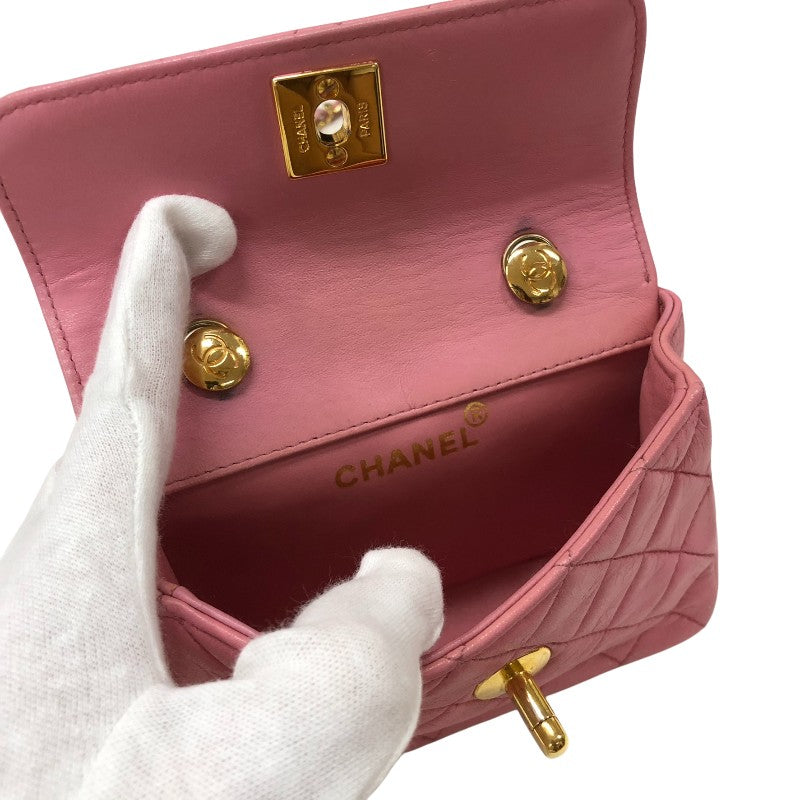シャネル CHANEL ミニマトラッセ フラップバッグ ピンク ゴールド金具 ラムスキン レディース ショルダーバッグ