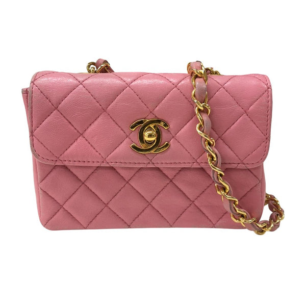 シャネル CHANEL ミニマトラッセ フラップバッグ ピンク ゴールド金具 ラムスキン レディース ショルダーバッグ