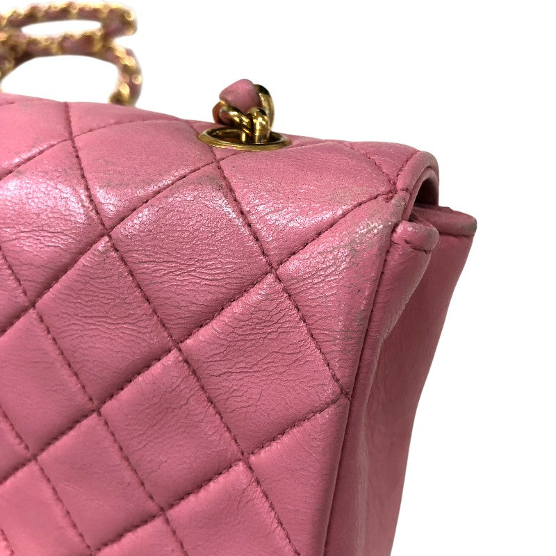 シャネル CHANEL ミニマトラッセ フラップバッグ ピンク ゴールド金具 ラムスキン レディース ショルダーバッグ