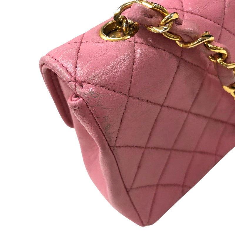 シャネル CHANEL ミニマトラッセ フラップバッグ ピンク ゴールド金具 ラムスキン レディース ショルダーバッグ