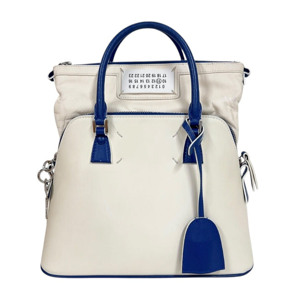 メゾン マルジェラ Maison Margiela 5AC ドローストリング ミニバッグ S56WG0082 ホワイト/ブルー　シルバー金具 レザー レディース ショルダーバッグ