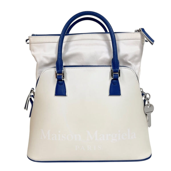 メゾン マルジェラ Maison Margiela 5AC ドローストリング ミニバッグ S56WG0082 ホワイト/ブルー　シルバー金具 レザー レディース ショルダーバッグ