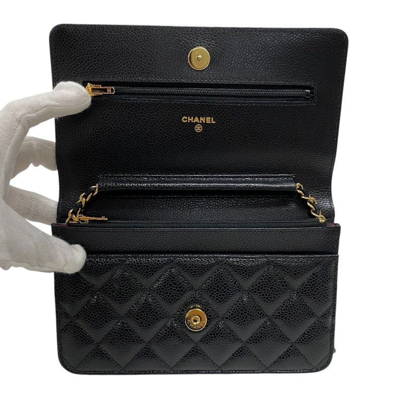 シャネル CHANEL マトラッセ チェーンウォレット AP0250 ブラック ゴールド金具 キャビアスキン レディース ショルダーバッグ クラッチバッグ