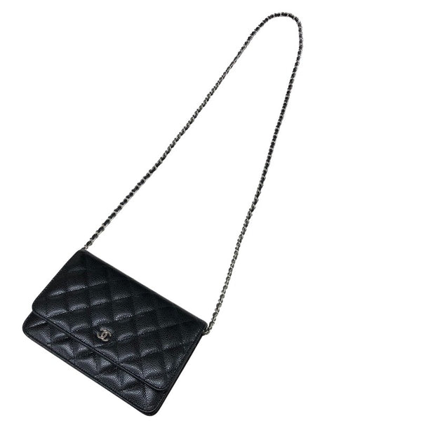 シャネル CHANEL マトラッセ チェーンウォレット AP0250 ブラック シルバー金具 キャビアスキン レディース ショルダーバッグ