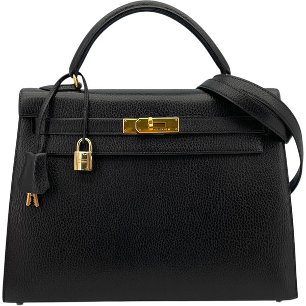 エルメス HERMES ケリー32 外縫い 〇 ブラック GD金具 アルデンヌ レディース ショルダーバッグ